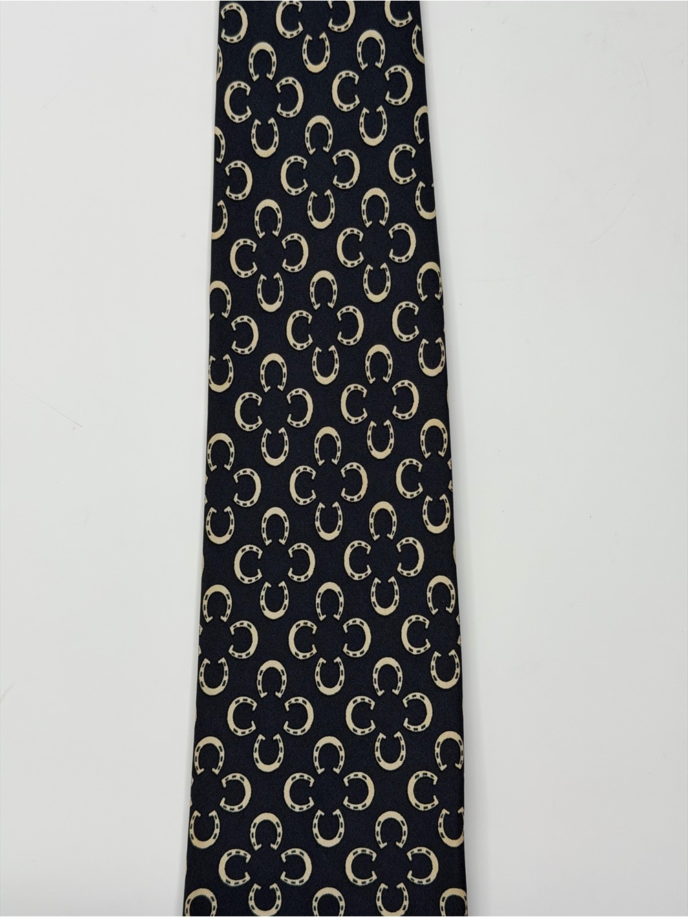 Hermès Paris Men’s Deep Charcoal Gray Horseshoe 100% Silk Tie France Vintage - Picture 9 of 16